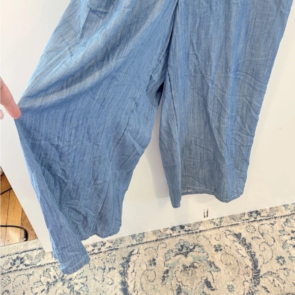 Lands End Blue Chambray Denim Jean Wide Leg Crop Jumpsuit Womens Size 16W - Picture 4 of 6